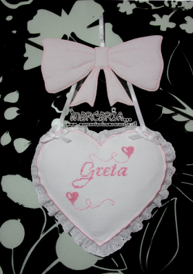 Fiocco nascita rosa con cuore per Greta