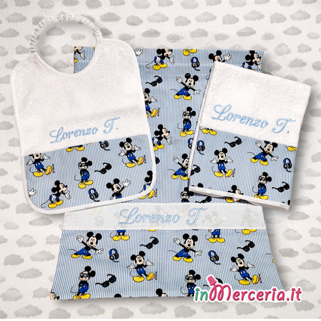 Set asilo Topolino Mickey Mouse – Sacchetto, bavetta e asciugamano